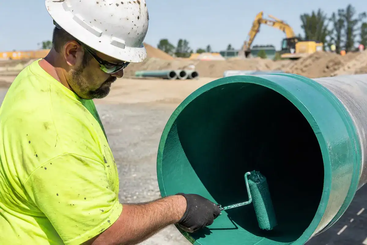 Epoxy pipe coating being applied inside an existing pipe