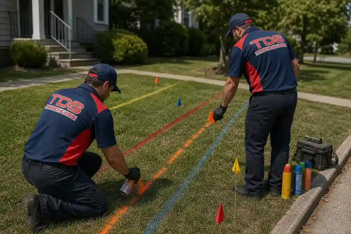 TDS Trenchless crew marking utility lines before an excavation repair when a pipe is too degraded to line