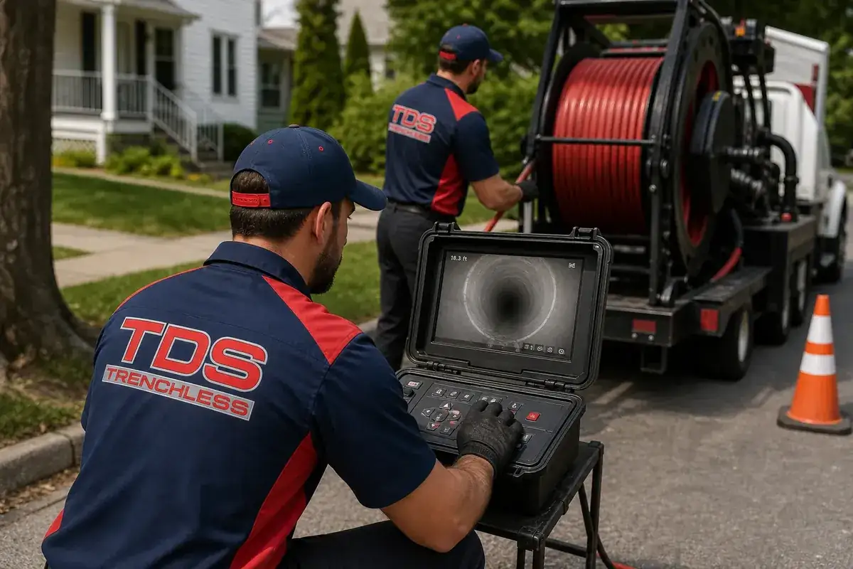 TDS Trenchless technician running the verification camera pass after the repair